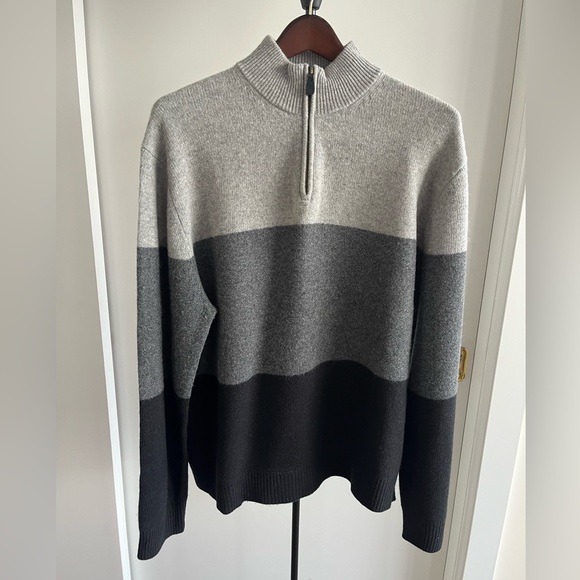 Grant Thomas Men 100%Wool1/4 Zip Mock Neck Sweater Gray / Dark Gray Black XL